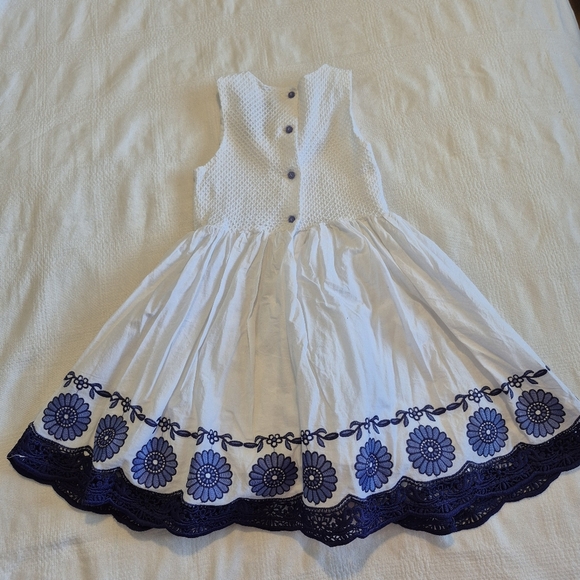 Cynthia Rowley girls size 7 white dress with blue embroidery & lace trim VGUC - Picture 5 of 8